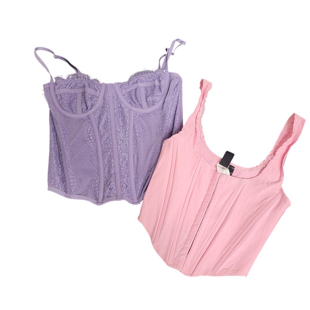 Windsor Pink  Purple Corset Top Lot Lace Bustier Coquette Y2K Fairycore